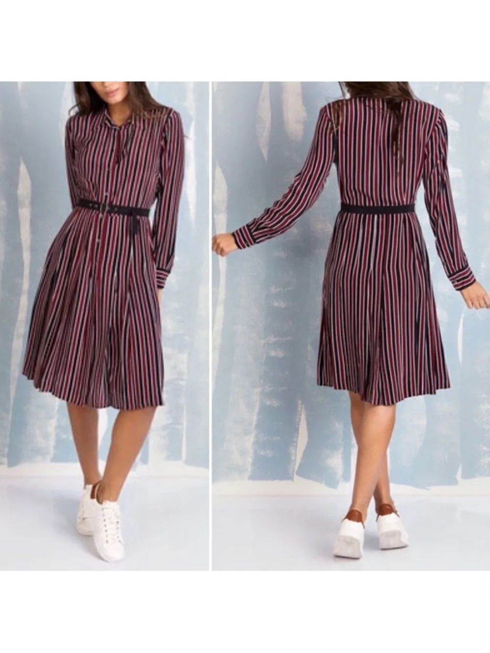 EQUIPMENT Deco Stripe Print Pleated Silk Dress L